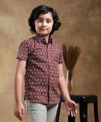 Bachpan dahleez maroon cotton hand block shirt 3