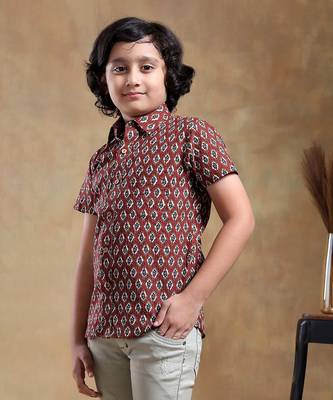 Bachpan dahleez maroon cotton hand block shirt 1