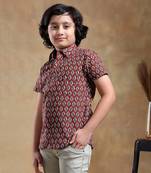 Bachpan dahleez maroon cotton hand block shirt
