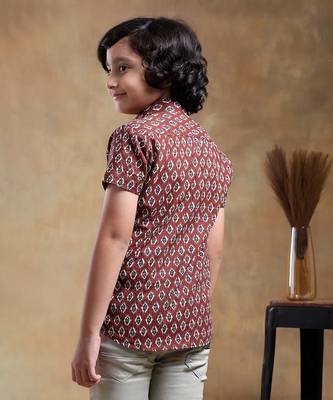 Bachpan dahleez maroon cotton hand block shirt 4