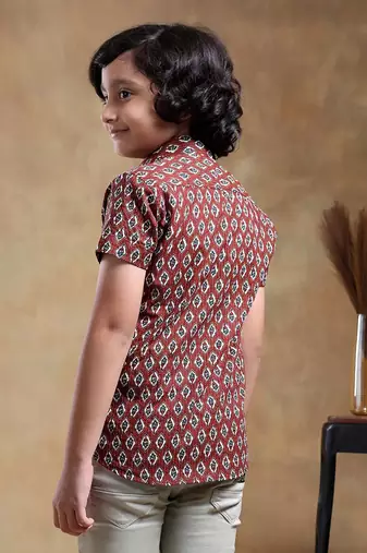 Bachpan dahleez maroon cotton hand block shirt