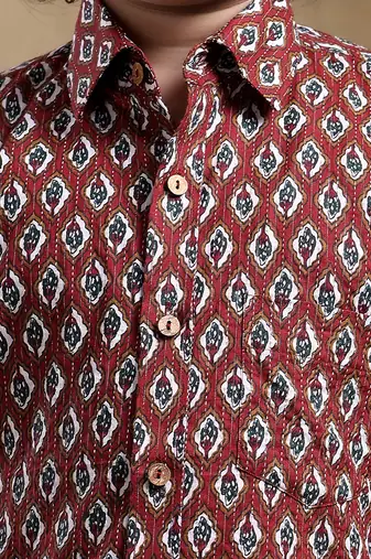 Bachpan dahleez maroon cotton hand block shirt