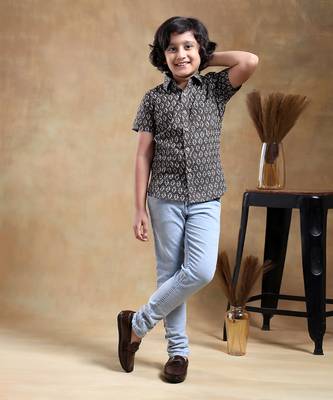 Bachpan dahleez brown cotton hand block shirt 2