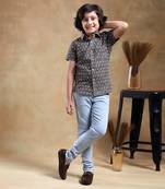 Bachpan dahleez brown cotton hand block shirt