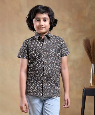Bachpan dahleez brown cotton hand block shirt 1