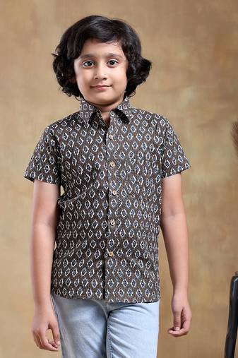 Bachpan dahleez brown cotton hand block shirt