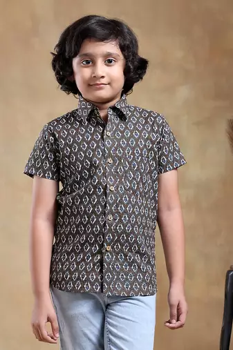 Bachpan dahleez brown cotton hand block shirt