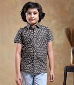 Bachpan dahleez brown cotton hand block shirt