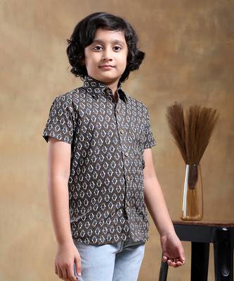 Bachpan dahleez brown cotton hand block shirt 3