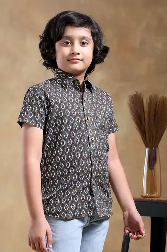 Bachpan dahleez brown cotton hand block shirt