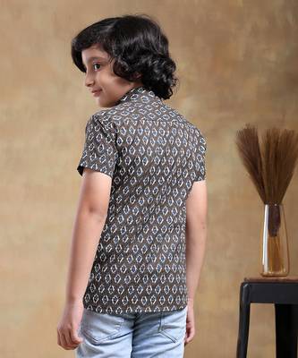 Bachpan dahleez brown cotton hand block shirt 4