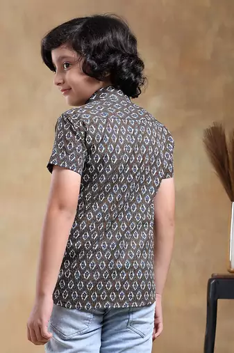 Bachpan dahleez brown cotton hand block shirt