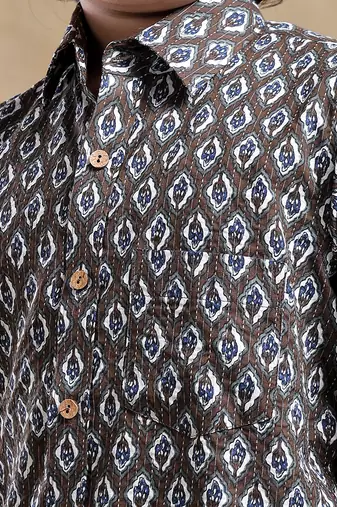 Bachpan dahleez brown cotton hand block shirt