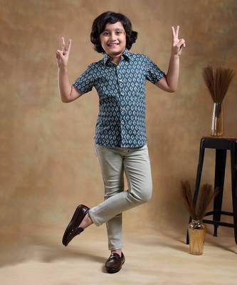 Bachpan dahleez blue cotton hand block shirt 2