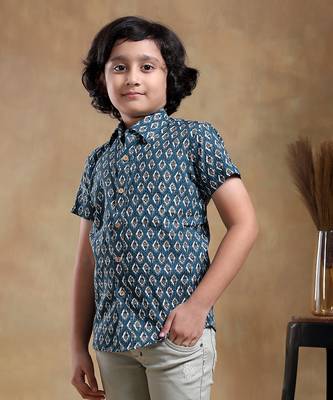Bachpan dahleez blue cotton hand block shirt 1