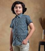 Bachpan dahleez blue cotton hand block shirt