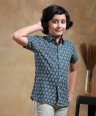 Bachpan dahleez blue cotton hand block shirt 3