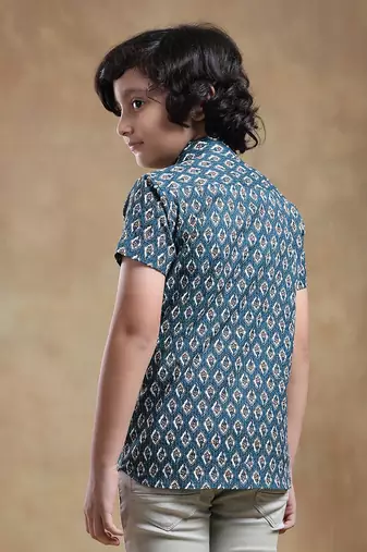 Bachpan dahleez blue cotton hand block shirt