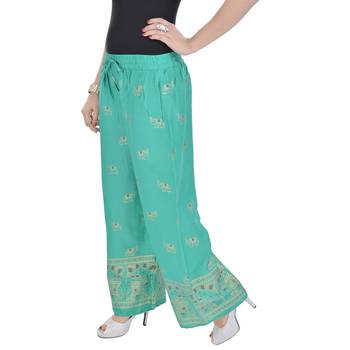Rama Green Jaipuri Gold Print Cotton Palazzo 4