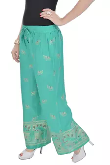 Rama Green Jaipuri Gold Print Cotton Palazzo