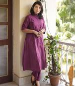 Maroon katha katha cotton kurta and palazzo set