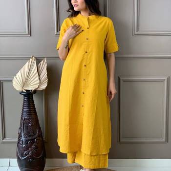 Yellow katha cotton kurta and palazzo set 2