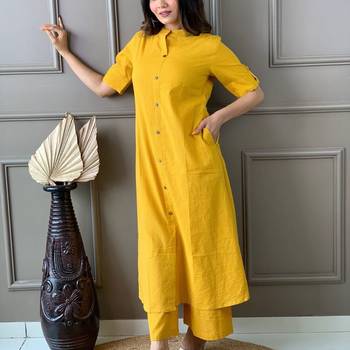 Yellow katha cotton kurta and palazzo set 3