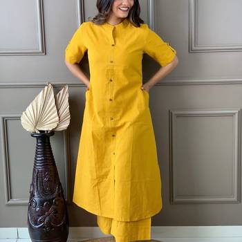 Yellow katha cotton kurta and palazzo set 5