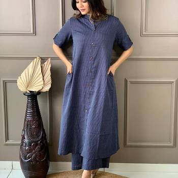 Blue katha cotton kurta and palazzo set 2
