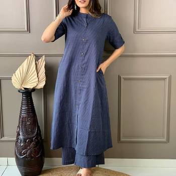 Blue katha cotton kurta and palazzo set 4