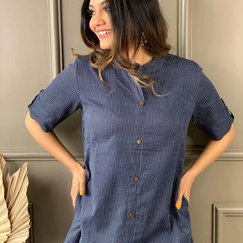 Blue katha cotton kurta and palazzo set 5