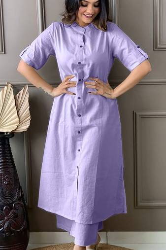Purple katha cotton kurta and palazzo set