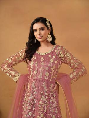 Pink embroidered net anarkali suit 3