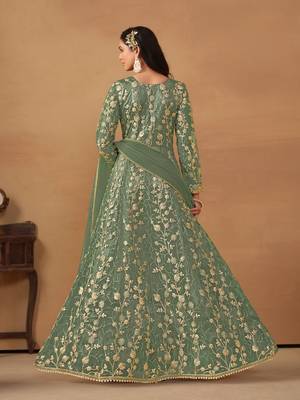 Green embroidered net anarkali suit 2