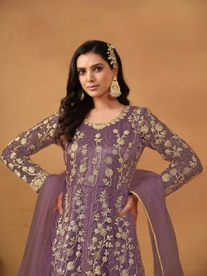 Purple embroidered net anarkali suit 3
