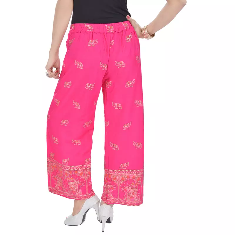 Pink Jaipuri Gold Print Cotton Palazzo