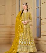 Yellow embroidered faux georgette semi stitched anarkali suit
