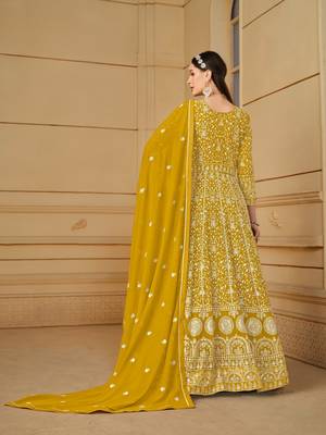 Yellow embroidered faux georgette anarkali suit 2