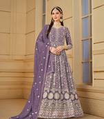 Yellow embroidered faux georgette semi stitched anarkali suit