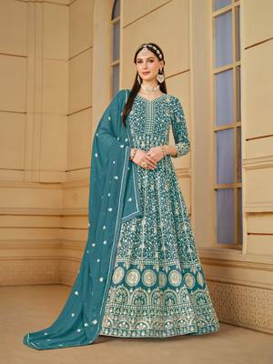 Yellow embroidered faux georgette anarkali suit 1
