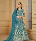 Yellow embroidered faux georgette semi stitched anarkali suit