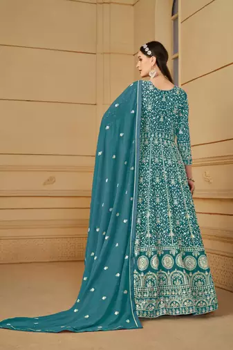 Yellow embroidered faux georgette anarkali suit