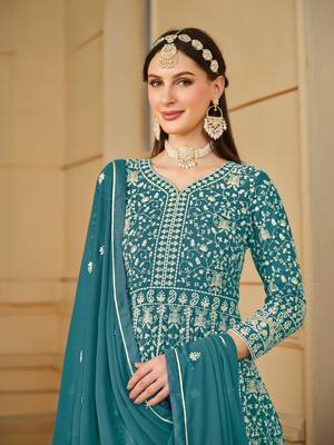 Yellow embroidered faux georgette anarkali suit 3