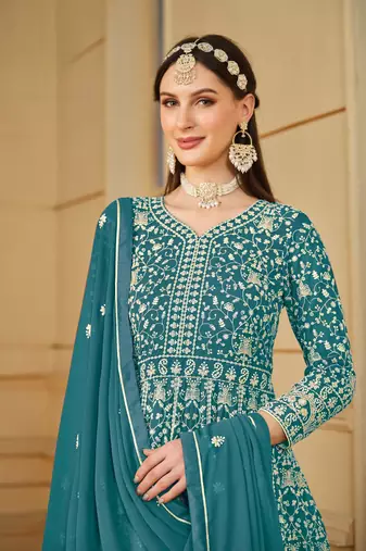 Yellow embroidered faux georgette anarkali suit