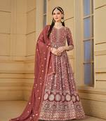 Yellow embroidered faux georgette semi stitched anarkali suit