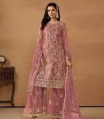 Pink embroidered net semi stitched salwar suit