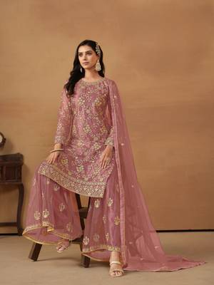 Pink embroidered net salwar suit 2