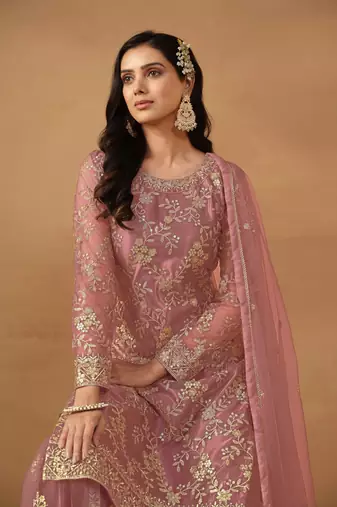Pink embroidered net salwar suit