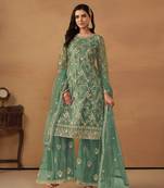 Green embroidered net semi stitched salwar suit