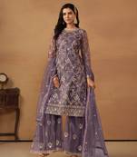 Purple embroidered net semi stitched salwar suit